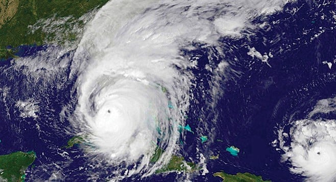 Hurricane Irma on September 10, before making landfall in Florida. Hurricane José is visible in the lower right.
