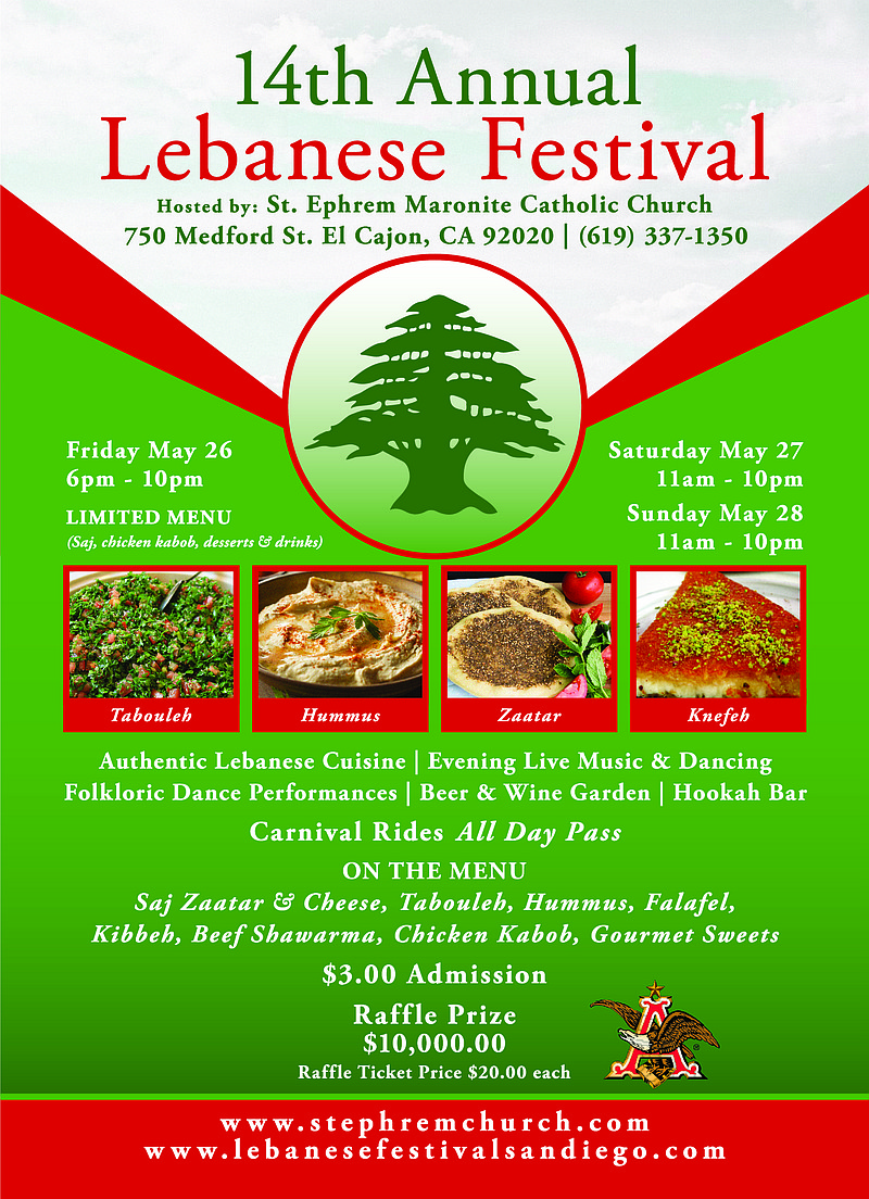 Lebanese Festival Sunday, May 28, 2017, 11 a.m. to 10 p.m. San