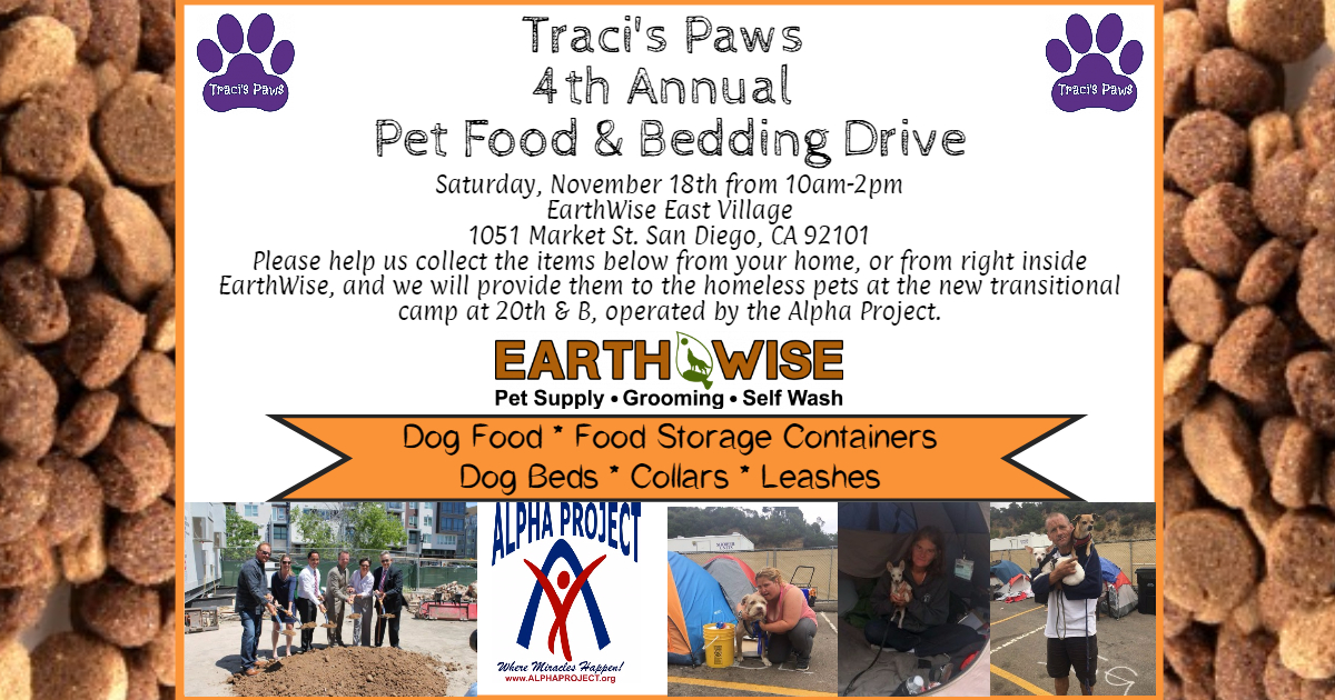 Traci's Paws 4th Annual Pet Food Drive Saturday, November 18, 2017