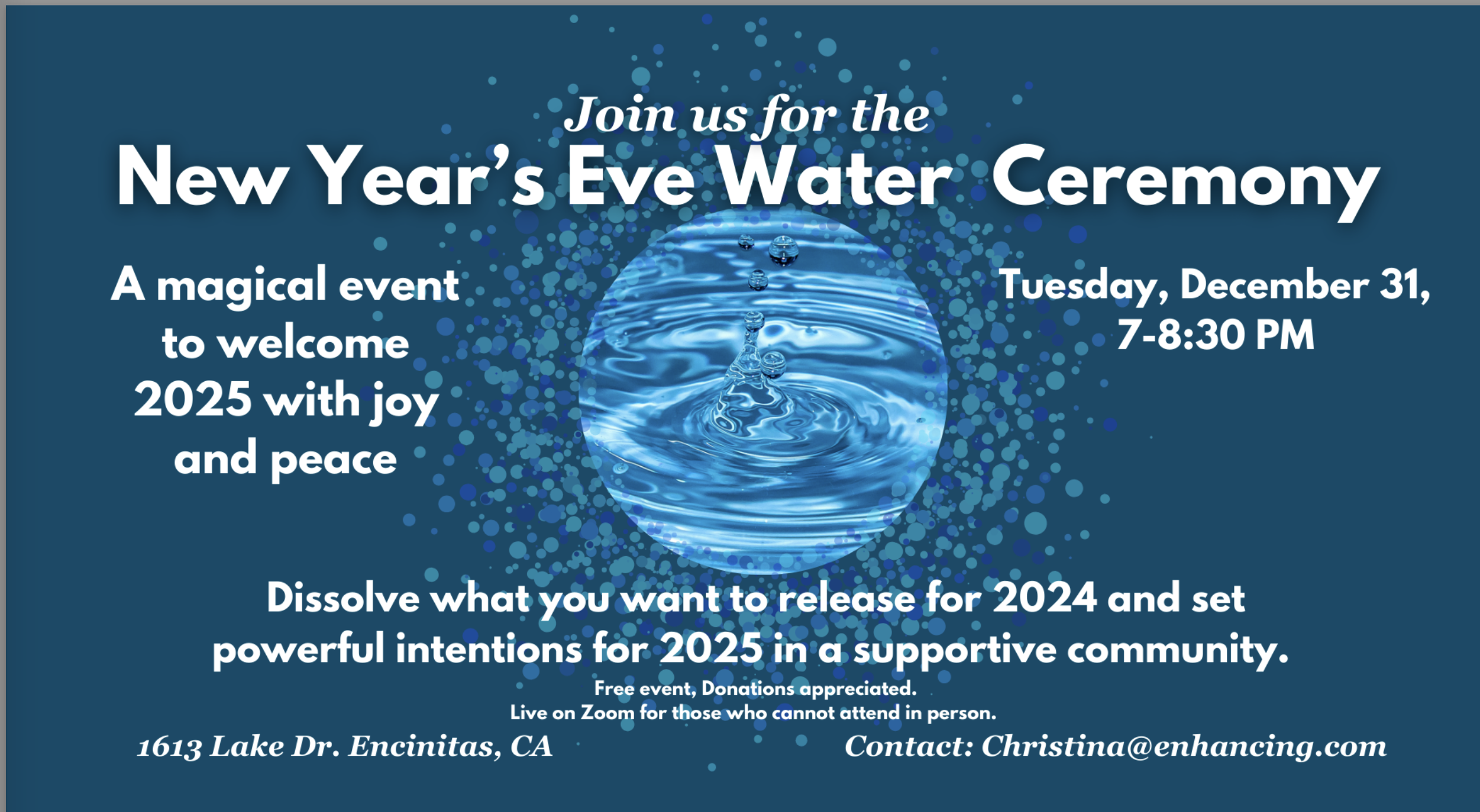 New Year's Eve Realsing Ceremony Tuesday, December 31, 2024, 7 p.m. to 830 p.m. San Diego