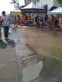 Flooding at Artwalk -- intersection of India and Date.