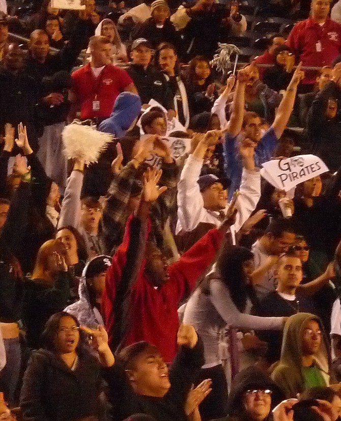 Oceanside fans celebrate the Pirates 23-19 win in the Division II section championship game