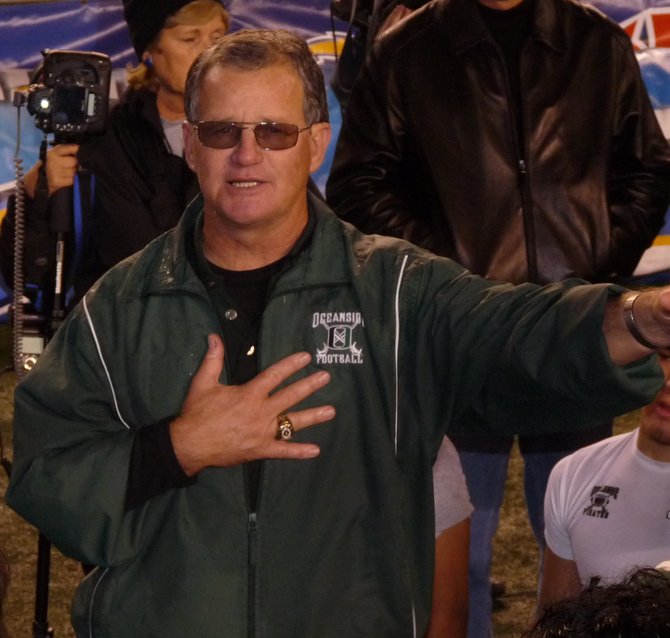 Oceanside head coach John Carroll was emotional after the Pirates Division II title win over Helix