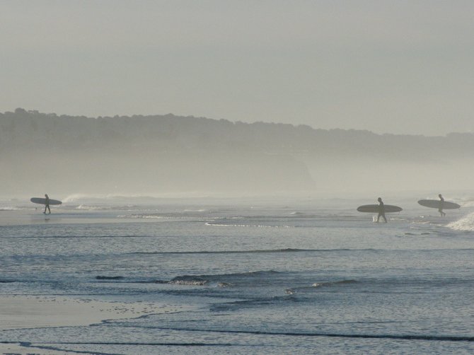 Surfers leave the water after an early morning surf session at Cardiff reef. Taken Jan 18, 2009.
