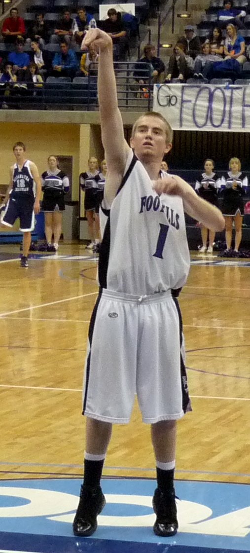 Foothills Christian guard Troy Leaf holds his follow through on a free-throw attempt