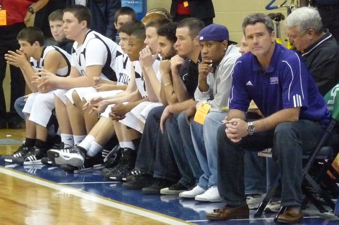 Foothills Christian head coach Brad Leaf and the Knights’ bench