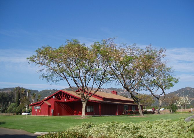 This is a photo of the Fred E. and Frances A. Williams Barn at Walnut Grove Park in San Marcos. It used to be known simply as the "Red Barn". The barn was built in 1950 to be used as a dance hall and community meeting place. It used to occupy the site where the current San Marcos City Hall is located and was moved to Walnut Grove Park in 1992.

