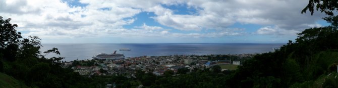 Panoramic shot overlooking Roseau, the capital of Dominica.