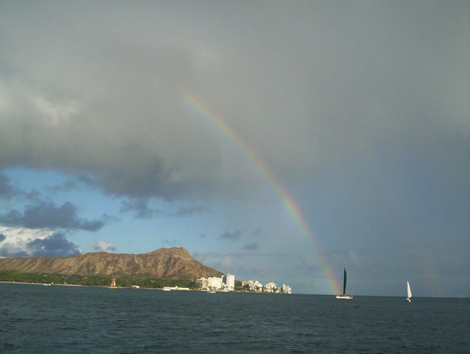 Dual Rainbows over Diamondhead.  Oahu, Hawaii

