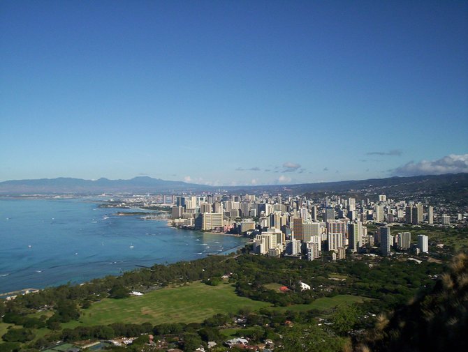 View of Waikiki from atop Diamondhead. 
