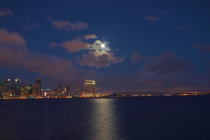 Moonrise over downtown San Diego
