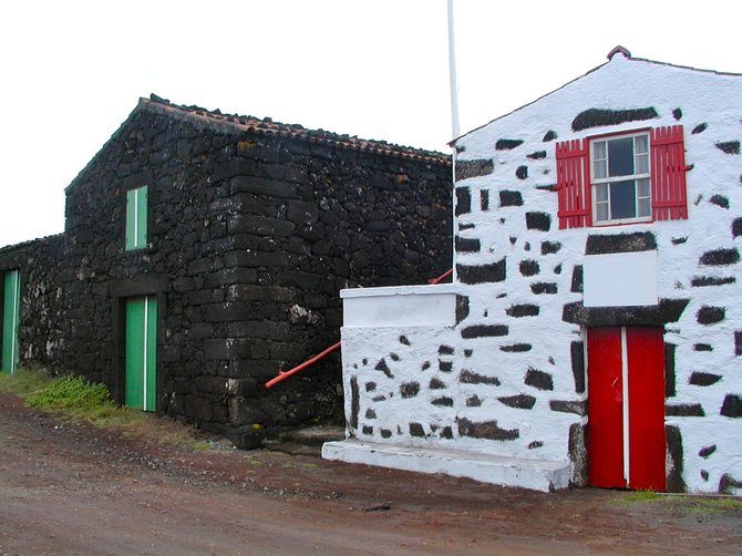 On the Azores Island of Pico, it's not all black and white! These houses, built of lava rock, are found all over the island.