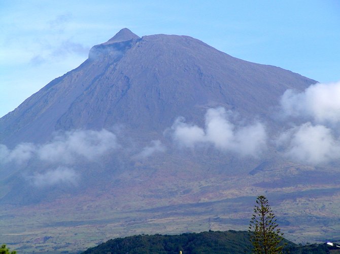 Pico Mountain, a dormant volcano, towering over the Island of Pico in the Azores
