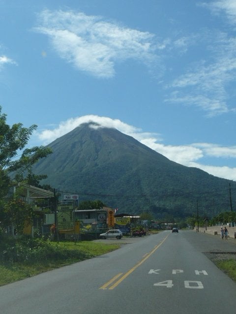 The road into the town of La Fortuna at the base of the active Volcano Arenal in Costa Rica
