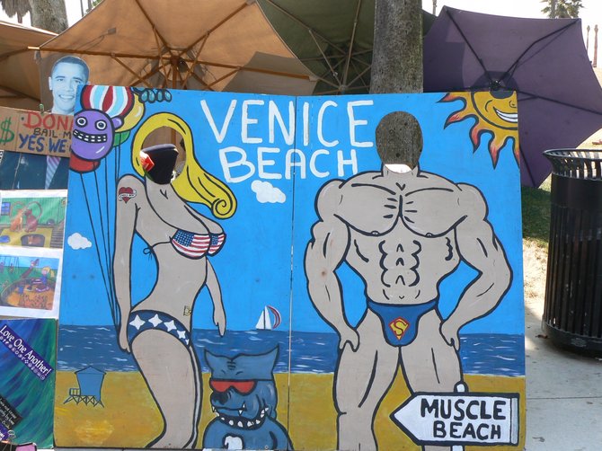 Local funky art near Muscle Beach, Ocean Front Walkway, Venice Beach, CA 