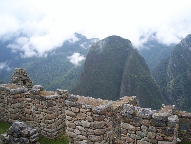 Looking down at the Urumbamba River from the window of one of the ruins at Machu Picchu