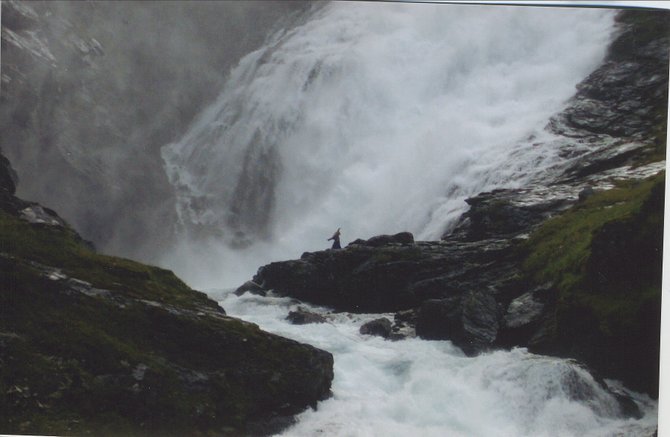  This was taken in Norway. We stopped at a waterfall on our way to Flam to take the fjord cruise.
