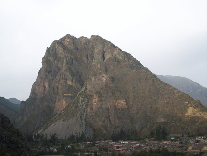 This mountain faces the ruins of Ollantaytambo in the Urumbamba River valley.  The Incas carved this face into the mountain many hundreds of years ago.
