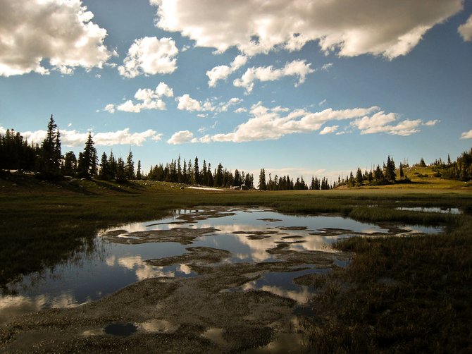 July was the perfect time to be stunned by the remainder of summer's snowmelt reflecting lilly-white clouds in Wyoming's Medicine Bow National Forest.