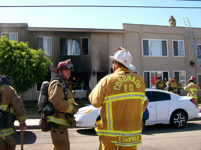 Fire fighters from Chula Vista, Coronado, Imperial Beach, and San Diego responded to an apartment house fire in Imperial Beach. The fire destroyed two units displaced 6 adults and 3 children.