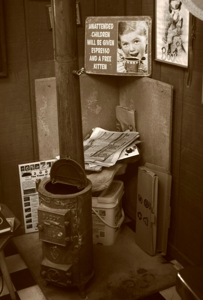 Old stove at Julian's Own Barber Shop