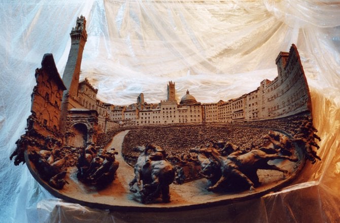 Clay relief of the Palio, Siena, Italy, by sculptor, Marco Zeno