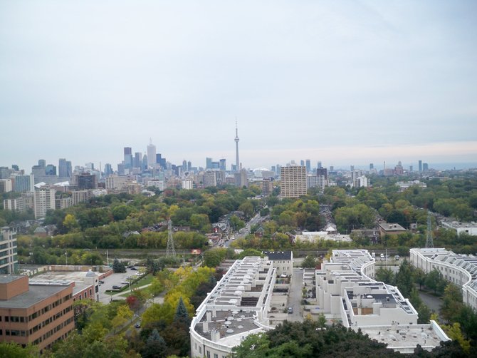 View of Downtown Toronto from one of the towers of Casa Loma. 
