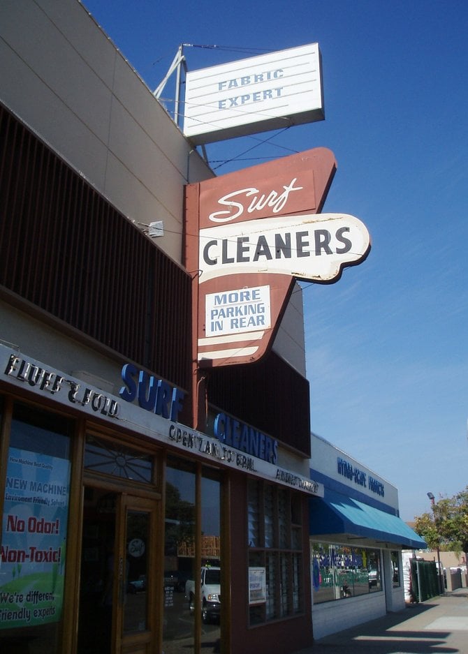 This very cool old sign for Surf Cleaners in Encinitas has been there since I was a little kid and it's probably been there a lot longer than that. I hope they never change it.