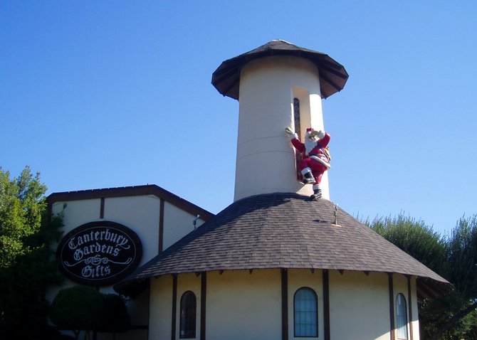 Canterbury Gardens in Escondido is an over-the-top, sensory overload Christmas store situated in a nifty old building that used to house a winery. It's a tradition and a treat for my family to visit Canterbury Gardens every December. You know Christmas is near when you see Santa climbing up the tower.