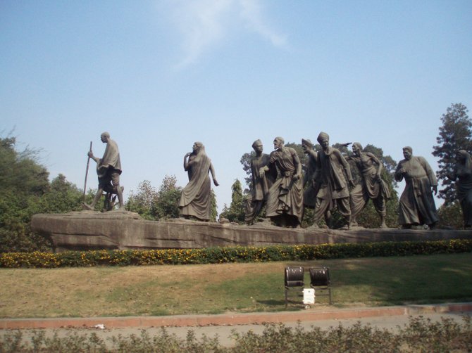 This sculpture of Gandhi leading the Salt March greets visitors to the National Gandhi Museum in Delhi, India.
