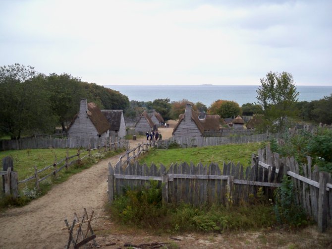 The Plimouth Plantation in Plymouth, MA.  This was created to look like what a pilgrim village may have looked like in the 17th century.  All the employees are dressed in traditional clothing and stay in character when you speak with them.