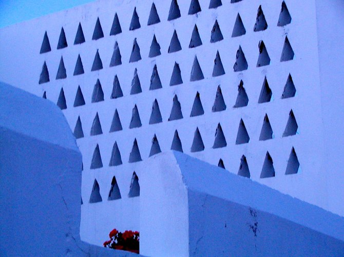 Wall of Triangles with Geranium, Island of Paros, Greece