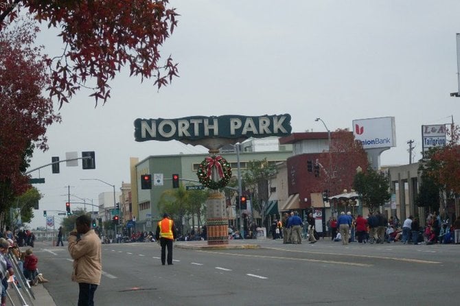 North Park sign on University Avenue at 30th Street just before the start of the 46th Toyland Parade on December 5th, 2009.