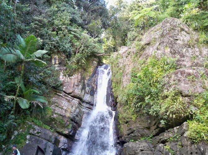 La Mina waterfall in El Yunque Rainforest on the eastern side of Puerto Rico.  El Yunque is the only rainforest in the US National Parks system. 
