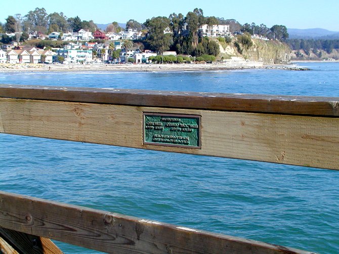 A Memorial Plaque & View of Capitola Village from the Wharf, Capitola-by-the-Sea, CA