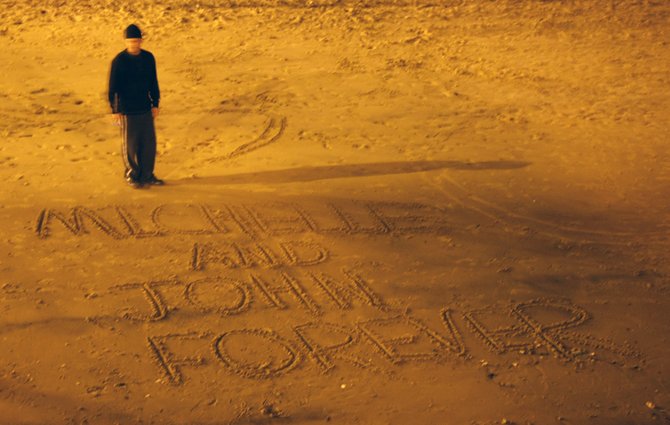 Declaration in the sand of eternal love, or at least until the next tide rolls in.
