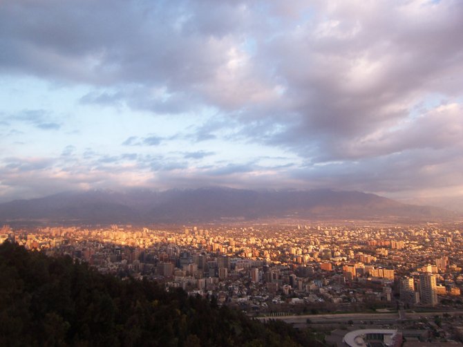  View of Santiago City from Saint Cristóbal Hill, Chile
