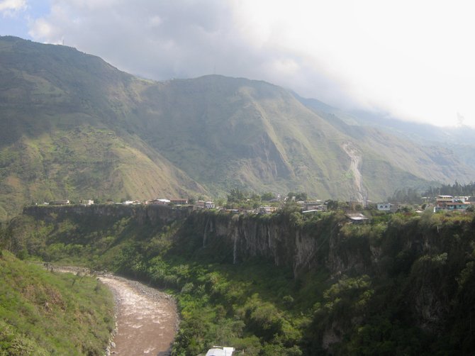 The beautiful resort town of Baños, Ecuador. This is the view in back of the bus station.