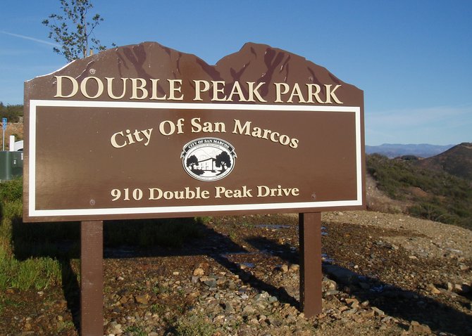 The sign at the entrance to Double Peak Park in San Marcos.
