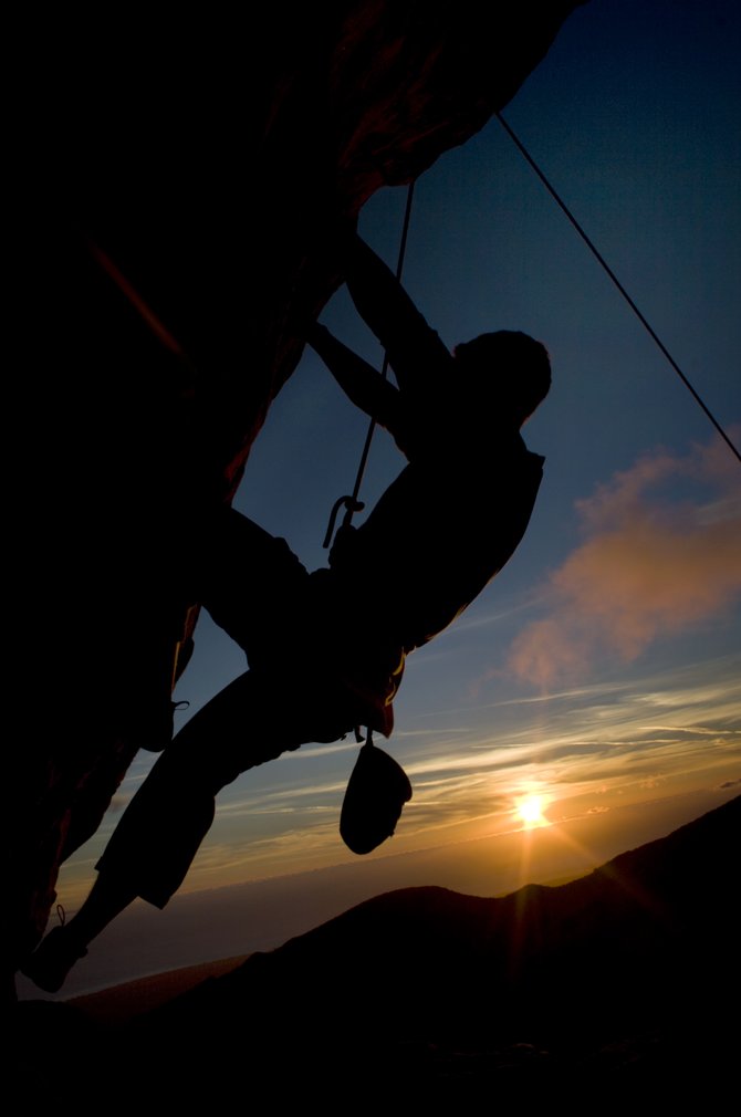 Up in the cliffs in Santa barbara, rock climbing @ sunset