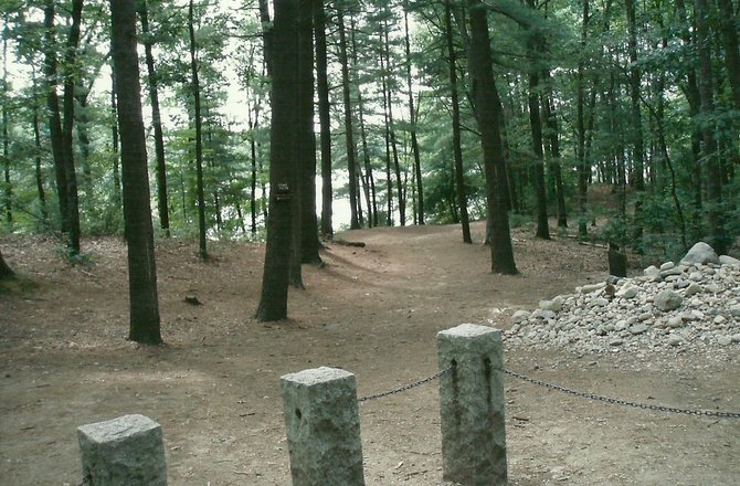 This is the view Thoreau had of Walden Pond from the site of the one room cabin he built in the woods of Concord, Massachusetts. He lived there from 1845 to 1847.