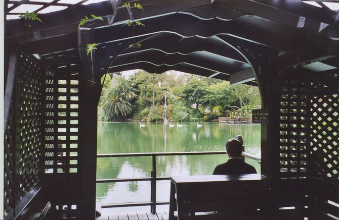 Enjoying a moment of peace at the Self Realization Fellowship Lake Shrine in Pacific Palisades, Ca. 
