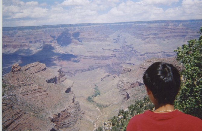 Looking down at the Grand Canyon.