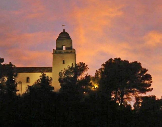 The Presidio in Old Town is illuminated by a lovely sunset.