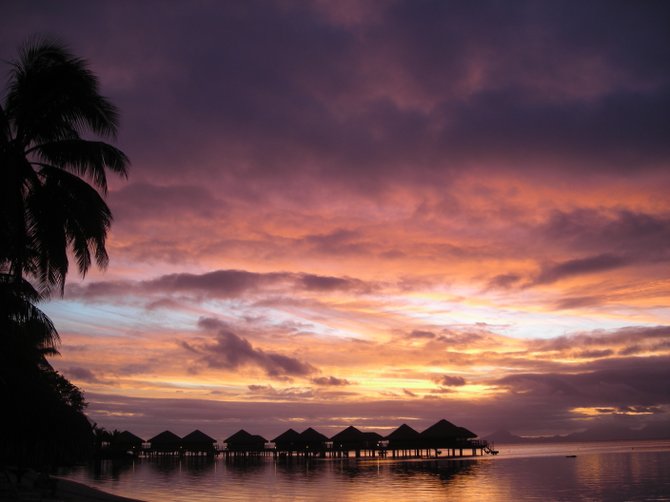 Bungalow sunset in Huahine, Tahiti
