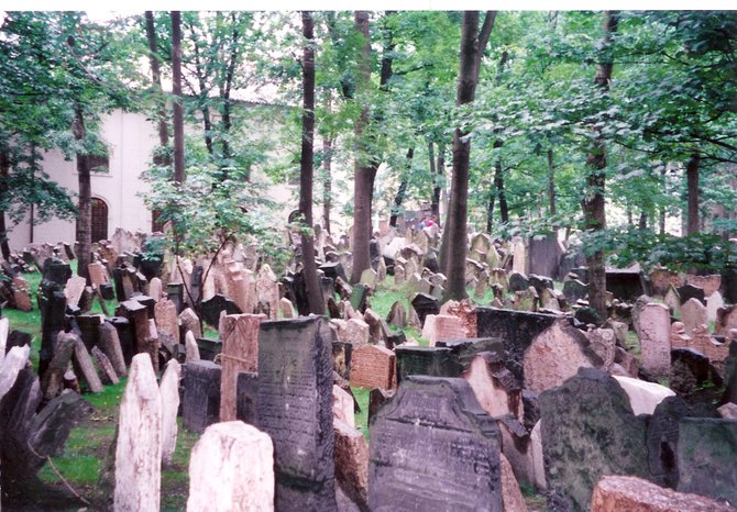 Jewish Cemetery in the Jewish Quarter of Prague, Czech Republic. The graves are stacked 6 high underground.