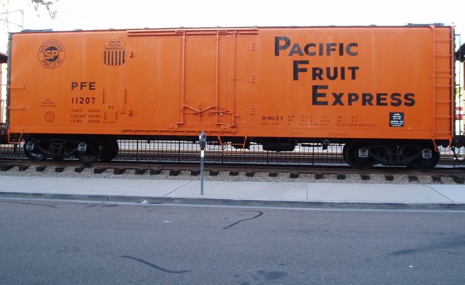 This restored freight car is part of the Pacific Southwest Railroad Museum located at the intersection of Spring Street and La Mesa Blvd.