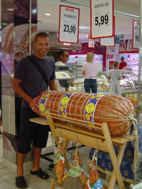  I have the biggest sausage in my hands...at a grocery store in Rimini, Italy!