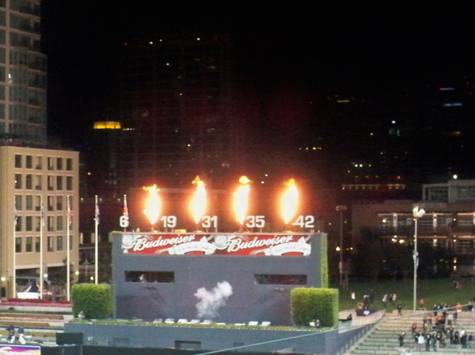 The Padres batter's eye lights up after a Padres victory over the Giants on May 17th, 2010
