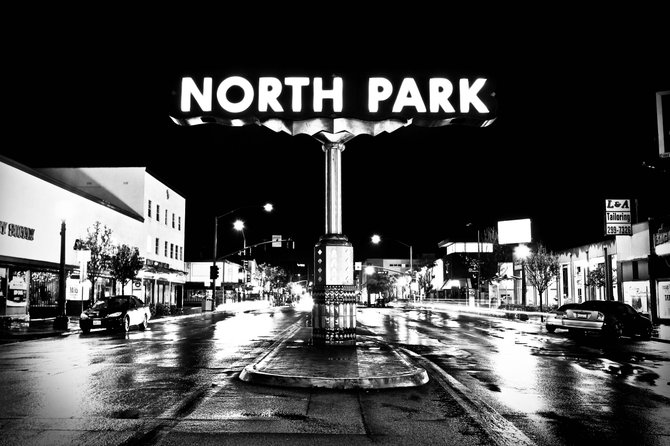 "North Park" sign (University Ave. & 30th St.)  taken after a rain